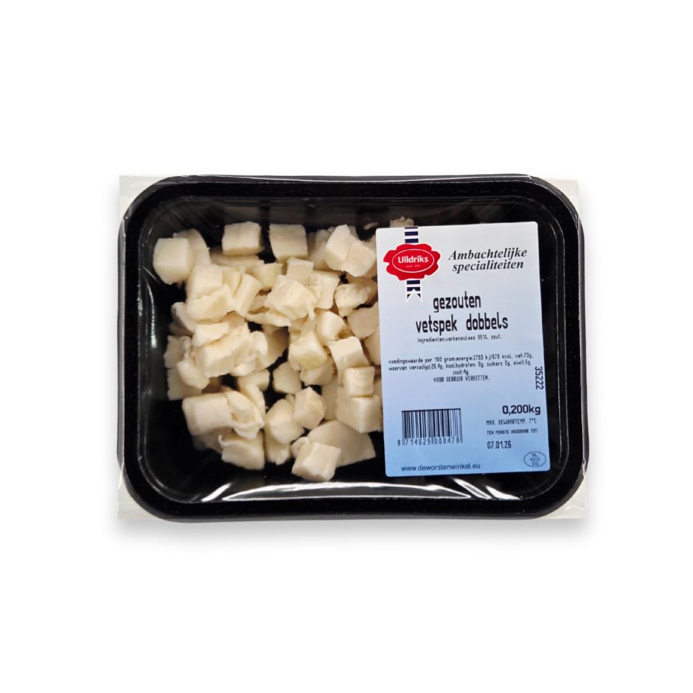 Gezouten vetspek dobbels - 200 gram